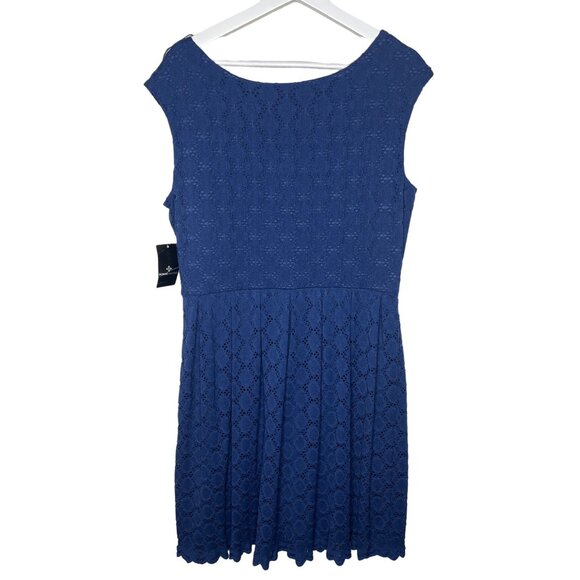 Ronni Nicole Blue Eyelet Lace Pleated Dress Women’s Size 14 - Picture 6 of 11
